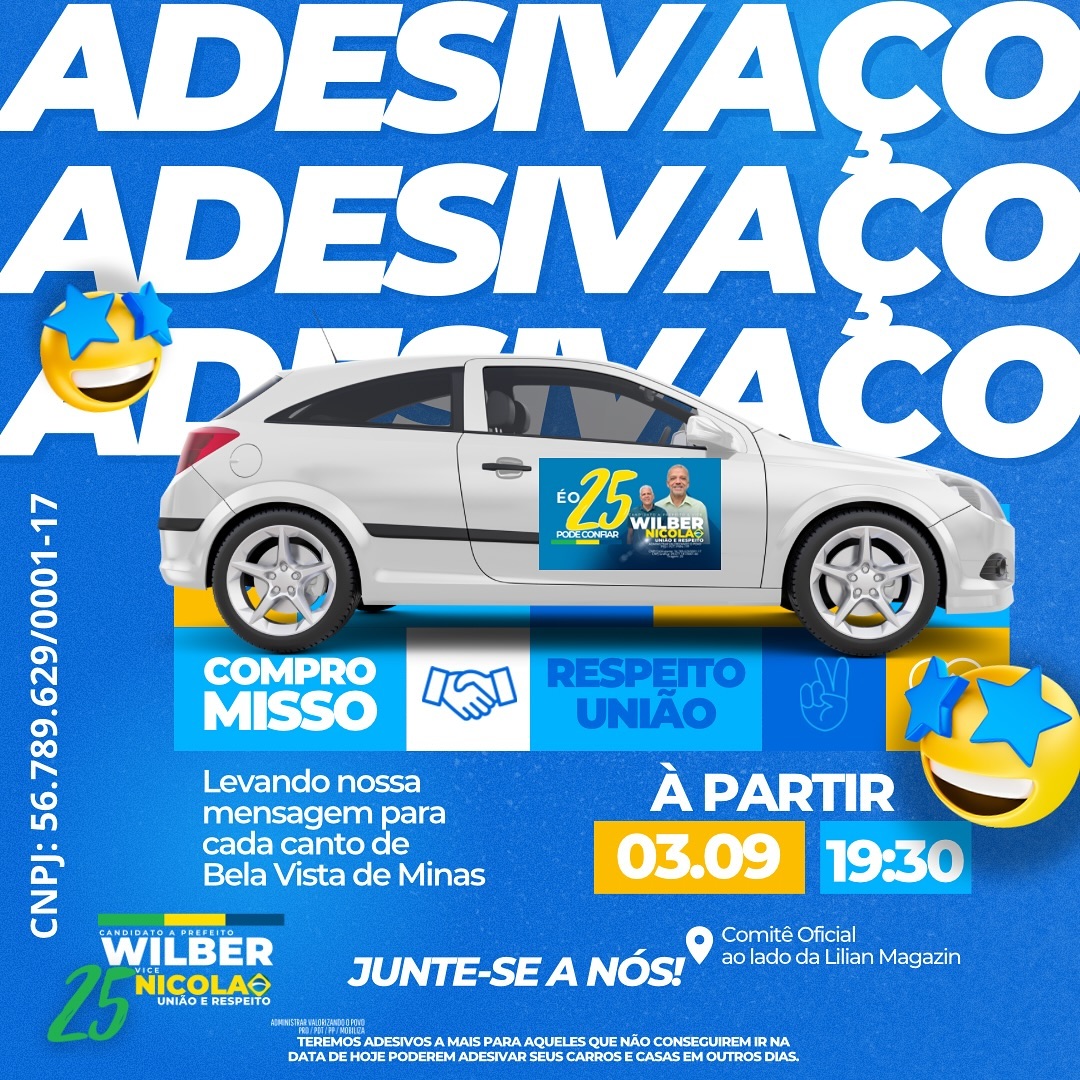 Eleitores formam filar em adesivaço de Wilber Souza, candidato a Prefeito de Bela Vista de Minas