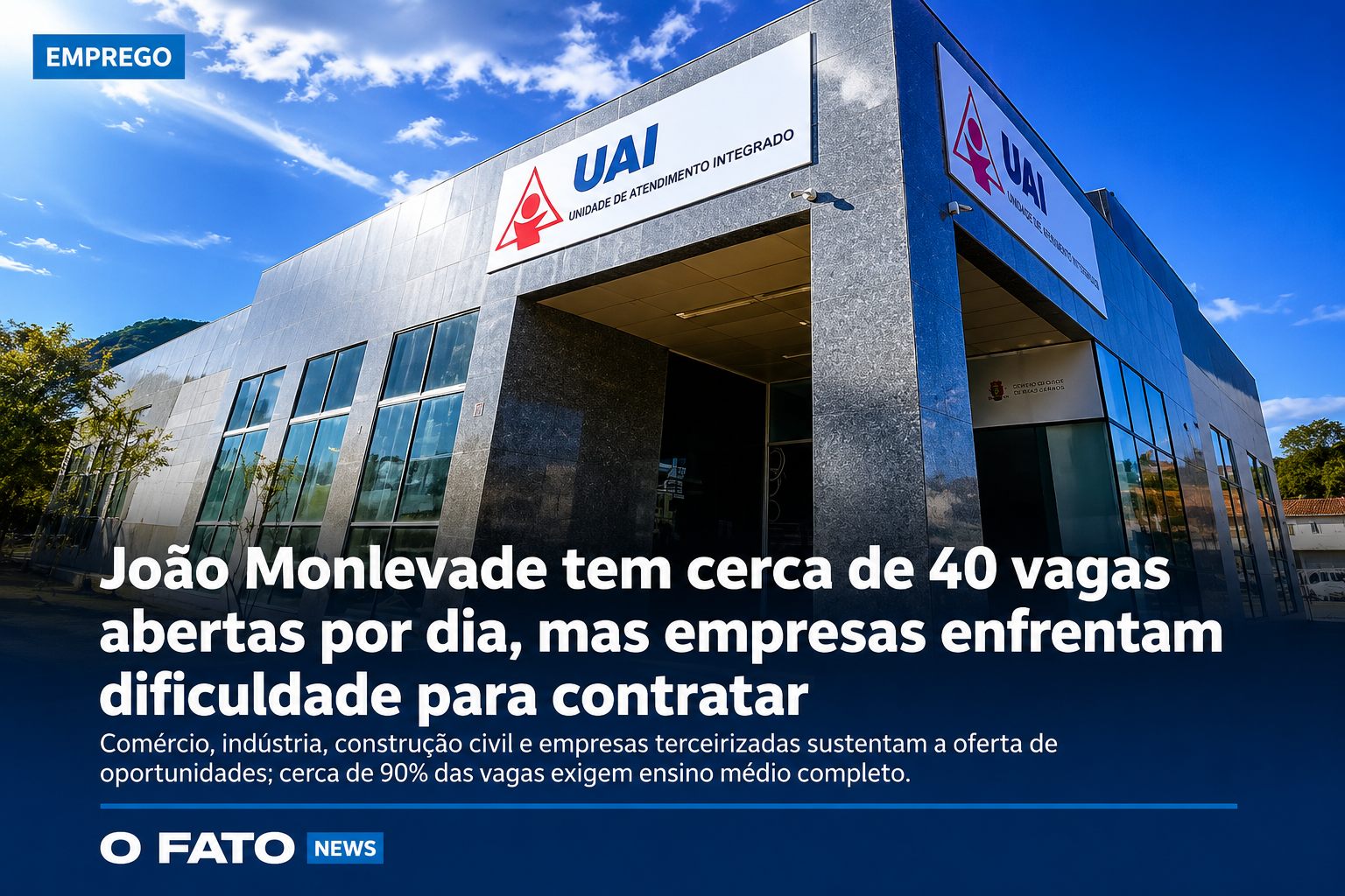 Fachada do Posto UAI de João Monlevade, onde funciona o CAT/Sine responsável pelo encaminhamento de vagas de emprego no município.
