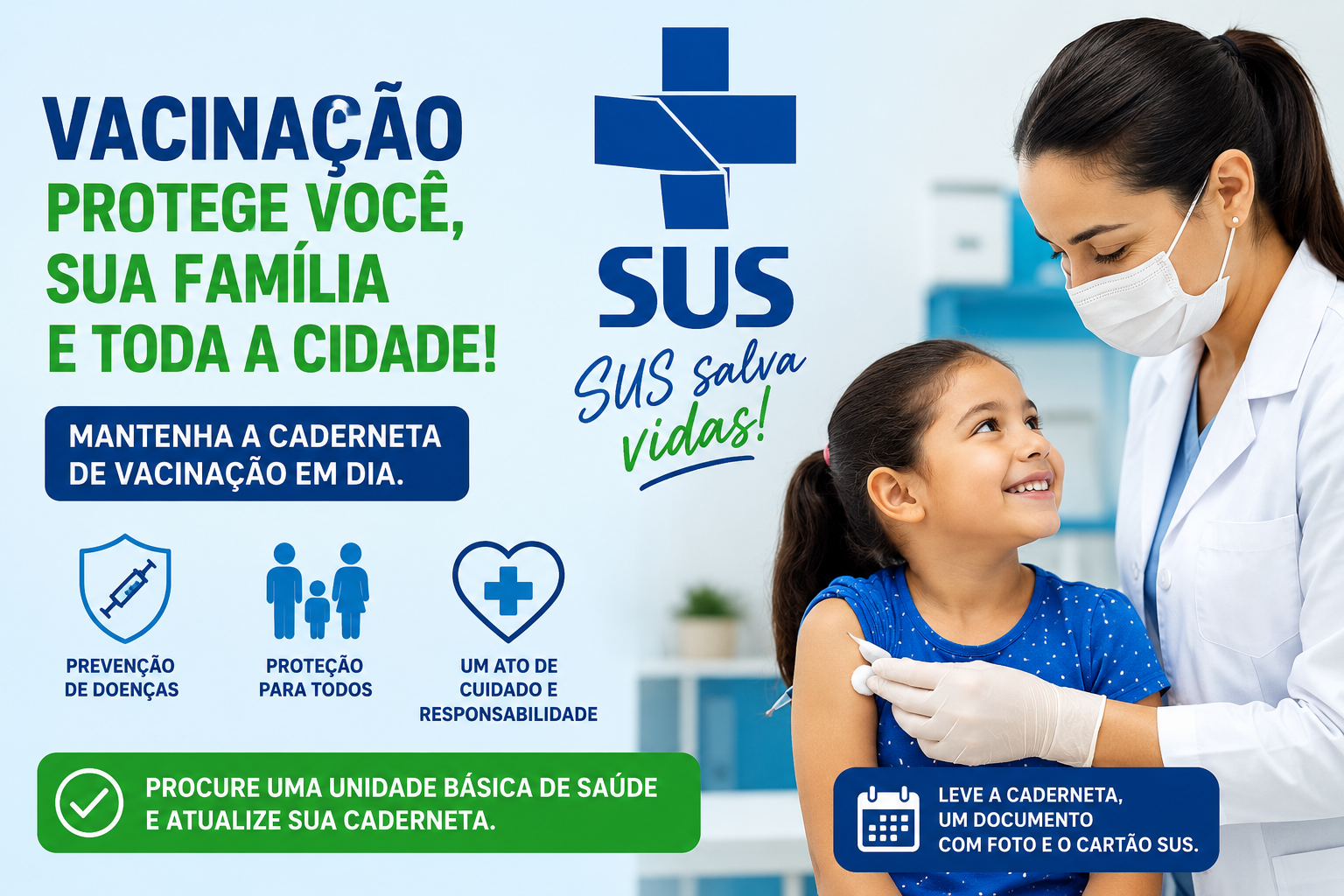 Profissional de saúde aplica vacina em criança durante atendimento em uma Unidade Básica de Saúde de João Monlevade.