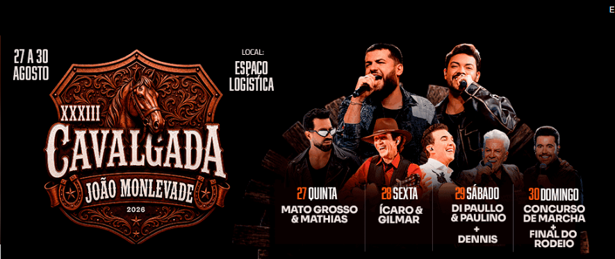 Cavalgada de João Monlevade 2026 com shows, rodeio e programação de 27 a 30 de agosto
