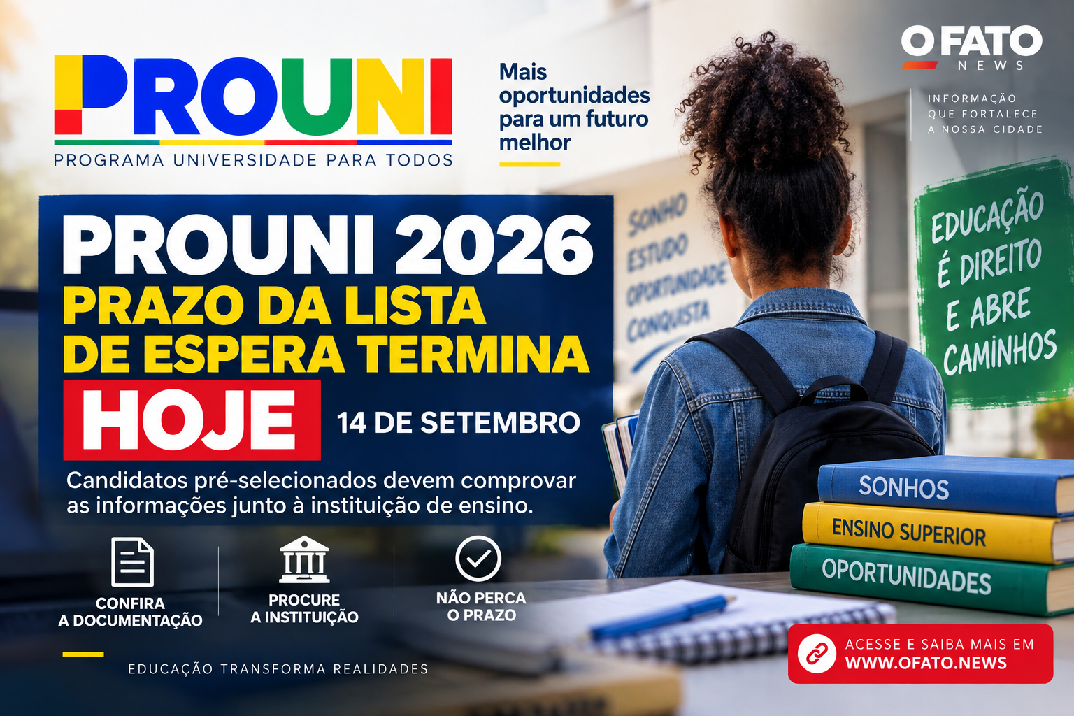 Prouni 2026: prazo da lista de espera termina em 14 de setembro