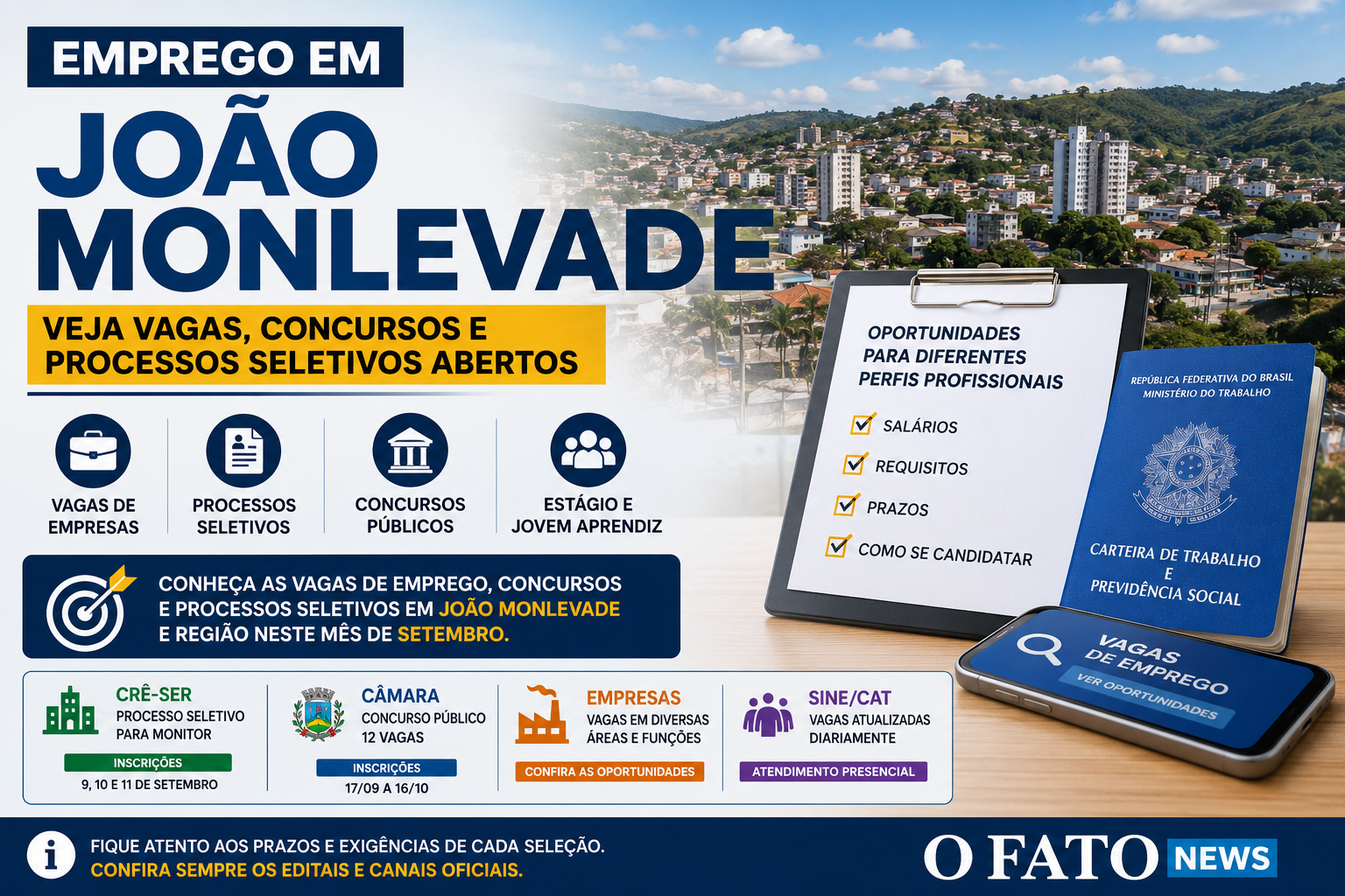 Vagas de emprego em João Monlevade, concursos e processos seletivos abertos em setembro