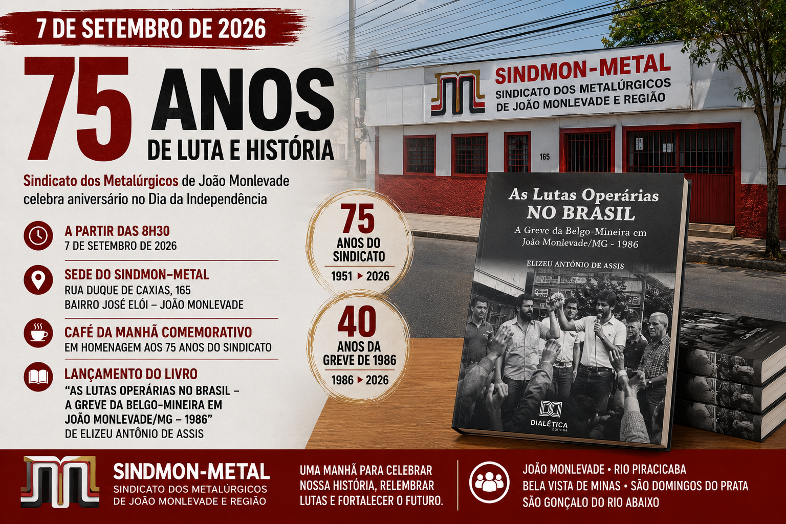 Sindmon-Metal celebra 75 anos em João Monlevade e relembra os 40 anos da Greve de 1986