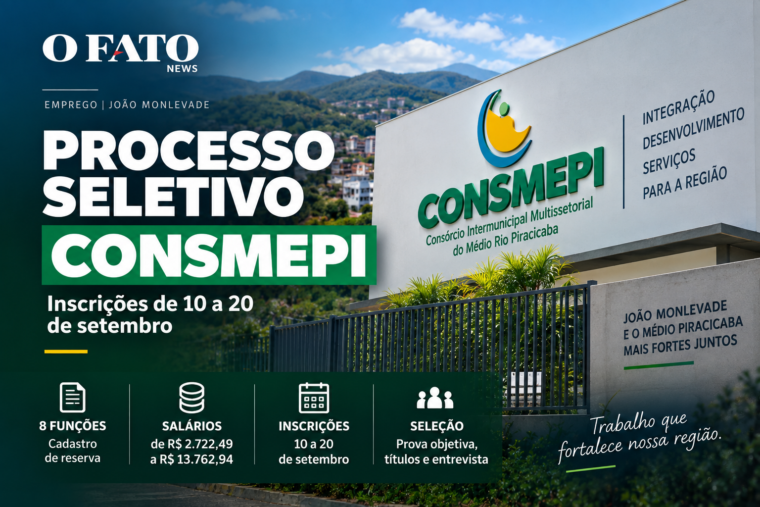Processo seletivo CONSMEPI em João Monlevade oferece cadastro de reserva para oito funções