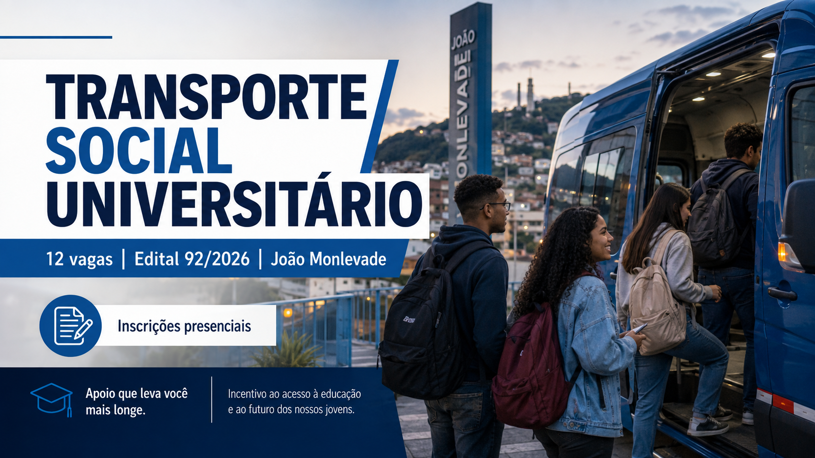 Transporte Social Universitário João Monlevade com 12 vagas no Edital 92/2026